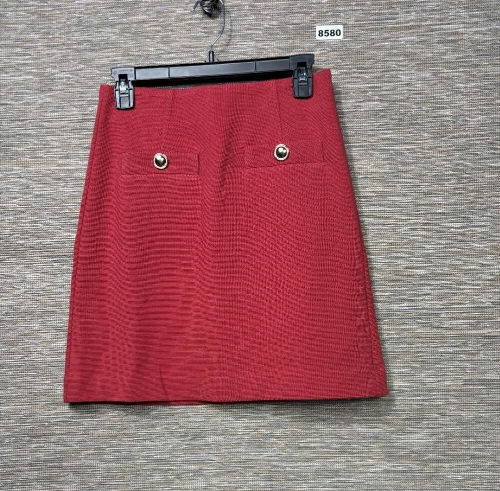 Ann Taylor Straight Pencil Skirt Womens Size 2P Red Lined Faux Pockets NEW